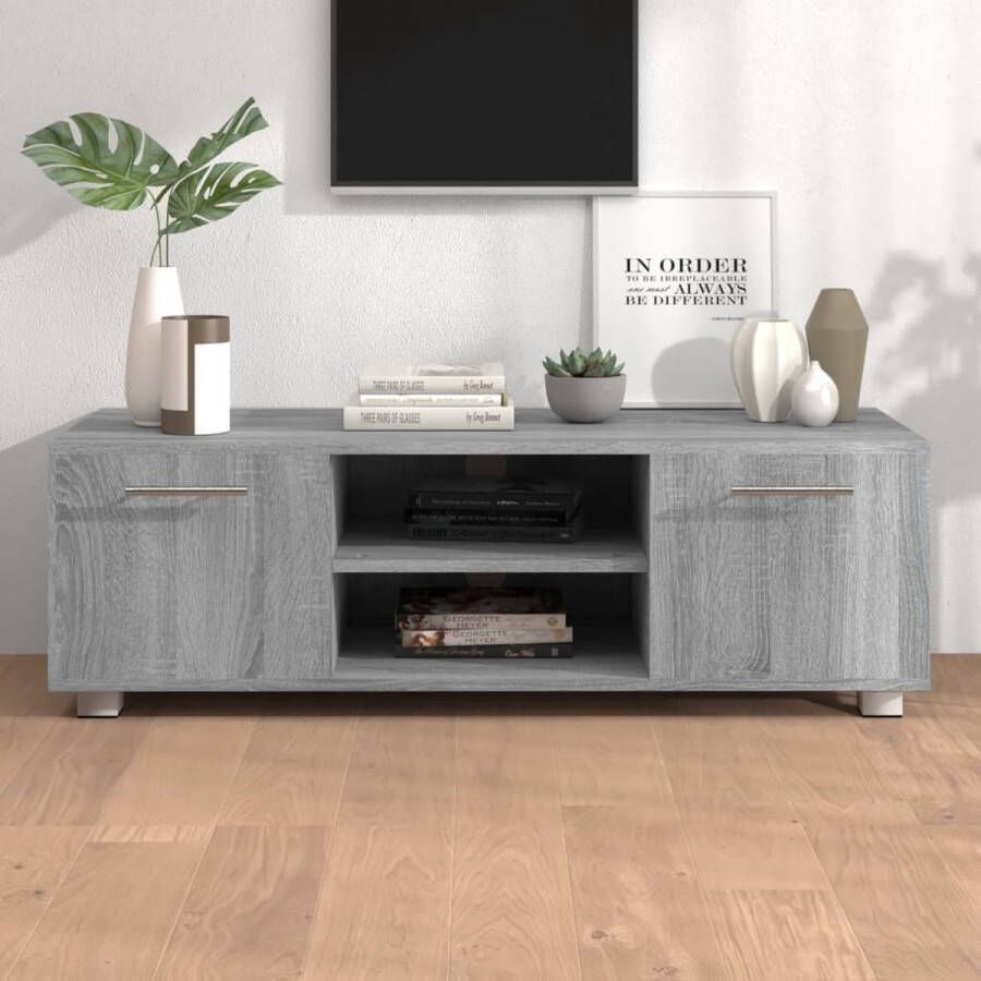 The Living Store Tv-meubel 110x40x35 cm bewerkt hout grijs sonoma eikenkleurig Kast - Foto 2