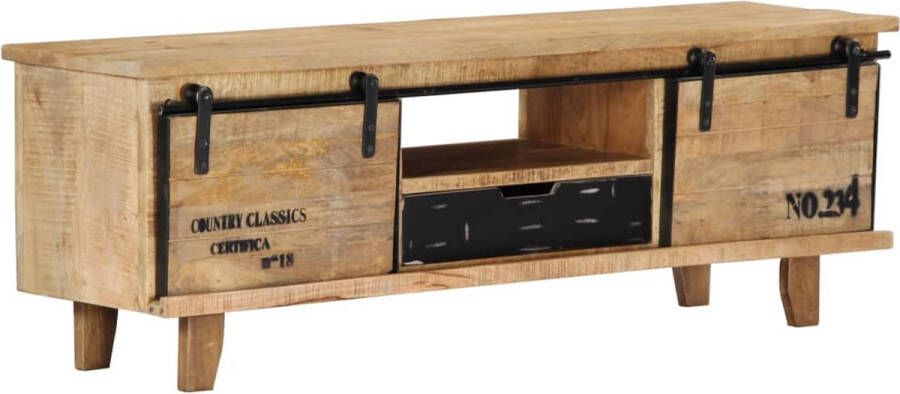 The Living Store Houten TV-kast Mangohout 120 x 30 x 40 cm Met deuren lade en vak - Foto 3