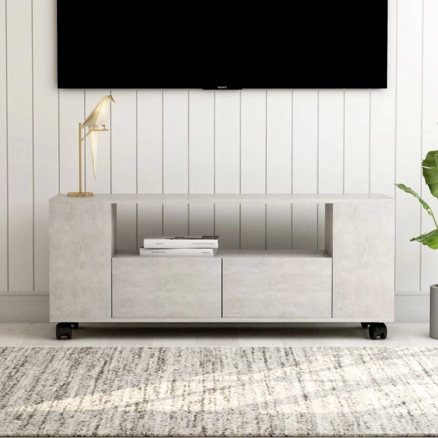 The Living Store TV-meubel Classic 120x35x48 cm Bewerkt Hout Betongrijs - Foto 2