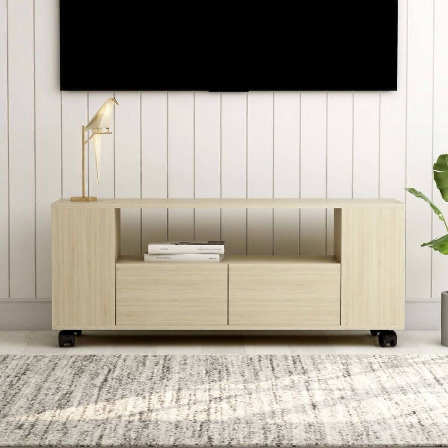 The Living Store Klassiek TV-meubel 120 x 35 x 48 cm Sonoma Eiken Met 2 lades - Foto 2