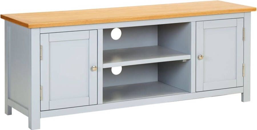 The Living Store Tv-meubel 120 x 35 x 48 cm Tweekleurig hout Massief eikenhout en grenenhout Met 2 deuren en 2 vakken - Foto 2