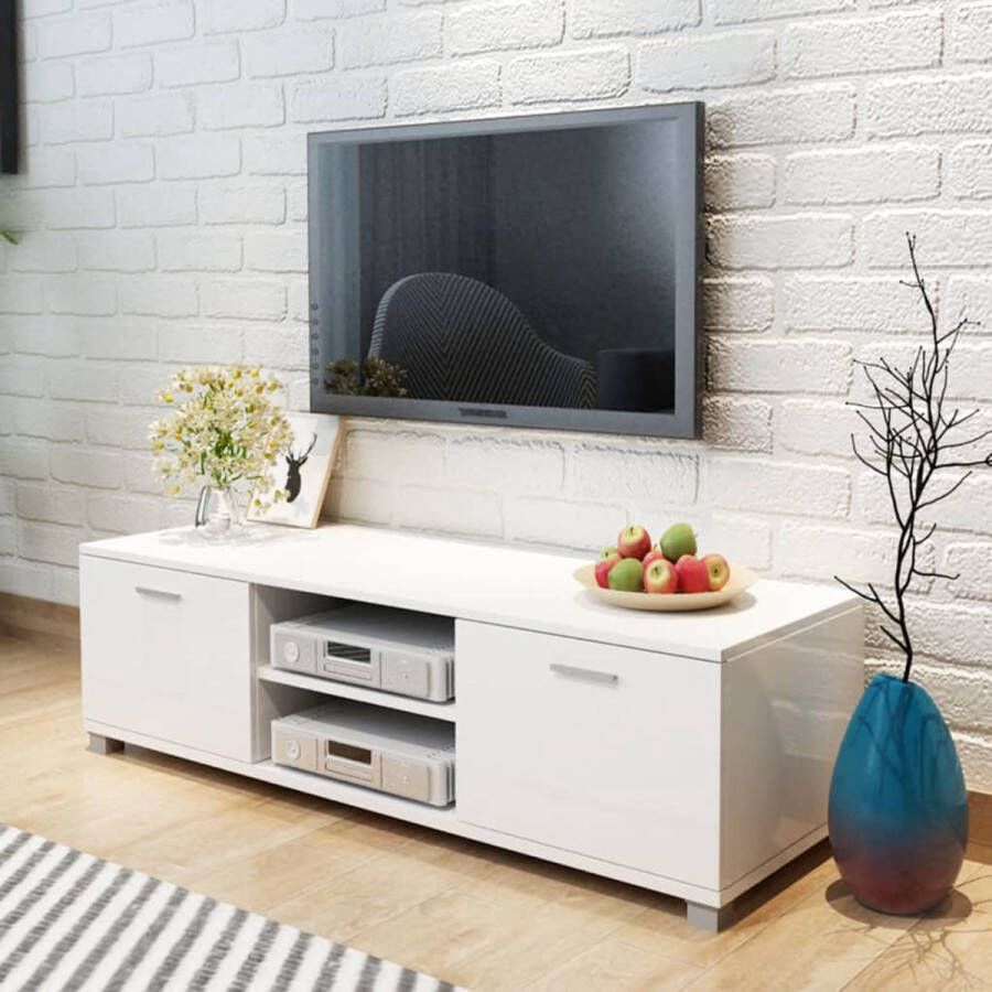 The Living Store TV-meubel Hoogglans Wit Bewerkt Hout en MDF 140x40.3x34.7cm Ruime Opbergruimte - Foto 2