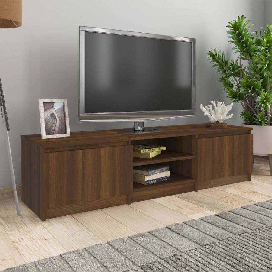 The Living Store Tv-meubel 140x40x35-5 cm bewerkt hout bruineikenkleurig Kast - Foto 2