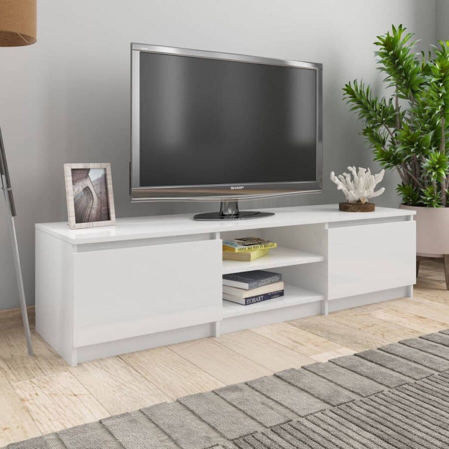 The Living Store TV-meubel Klassiek TV-standaard Afmetingen- 140x40x35.5 cm Kleur- Hoogglans wit Materiaal- Bewerkt hout - Foto 2