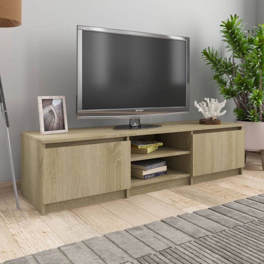 The Living Store TV-meubel Classic 140x40x35.5 cm eikenhout 2 deuren 2 open vakken - Foto 2