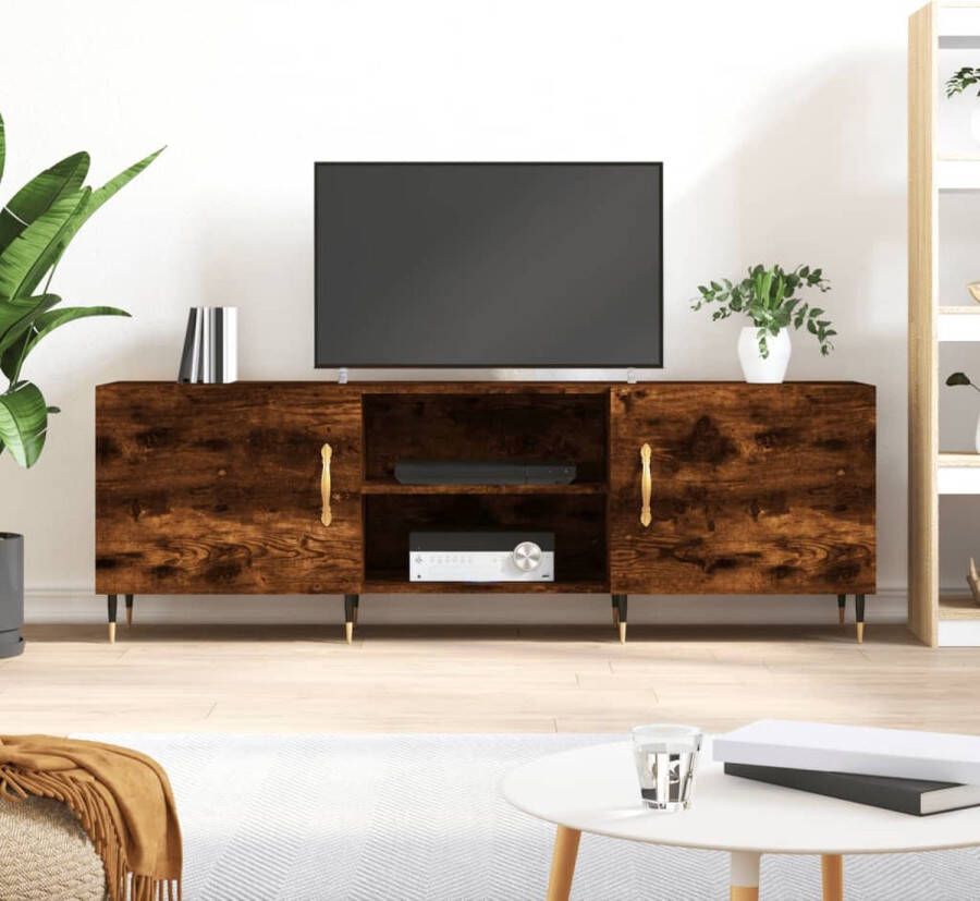 The Living Store TV-meubel 150 x 30 x 50 cm Gerookt eiken Bewerkt hout en ijzer - Foto 2