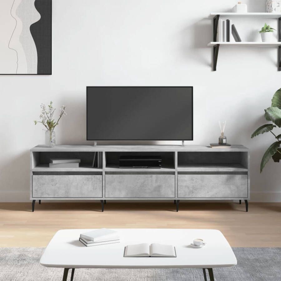 The Living Store TV-meubel Betongrijs 150 x 30 x 44.5 cm Bewerkt hout en ijzer - Foto 2