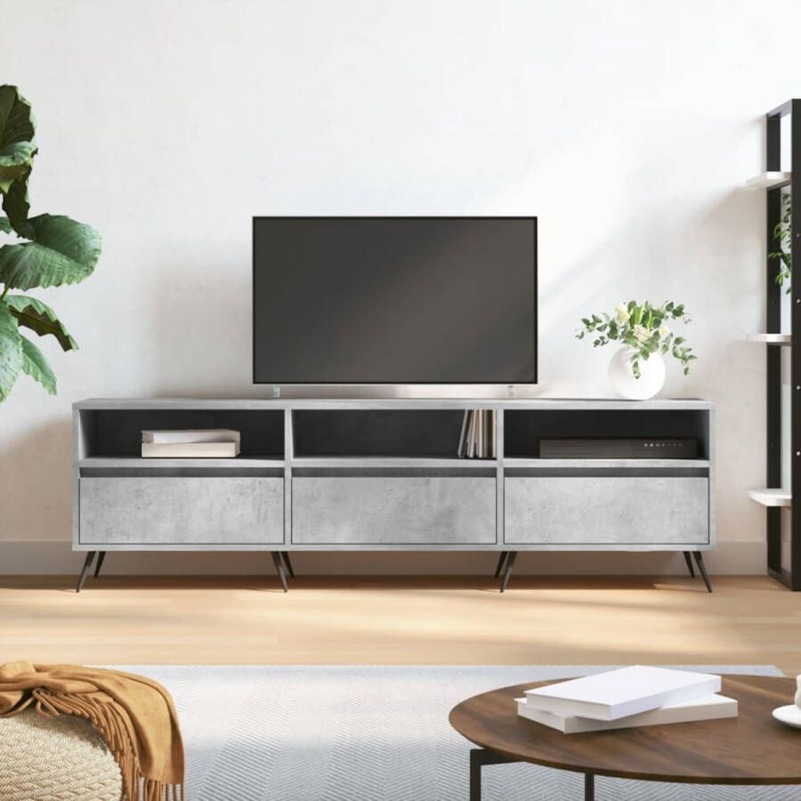 The Living Store TV-meubel Betongrijs 150x30x44.5 cm Opbergruimte Stabiel tafelblad IJzeren poten - Foto 4
