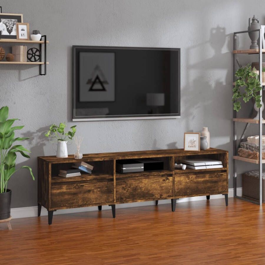 The Living Store Tv-meubel Gerookt eiken 150 x 30 x 44.5 cm Duurzaam bewerkt hout Veel opbergruimte Weergavefunctie - Foto 2