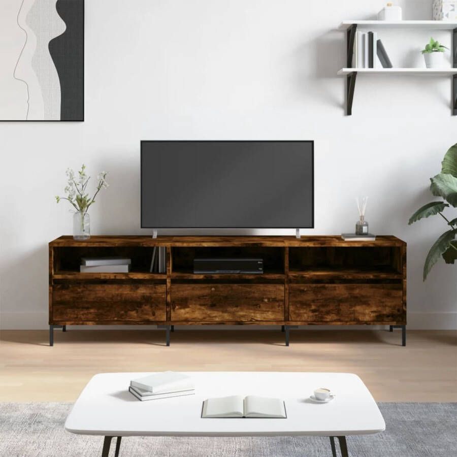 The Living Store TV-meubel Gerookt eiken 150 x 30 x 44.5 cm Opbergruimte Stabiel - Foto 3