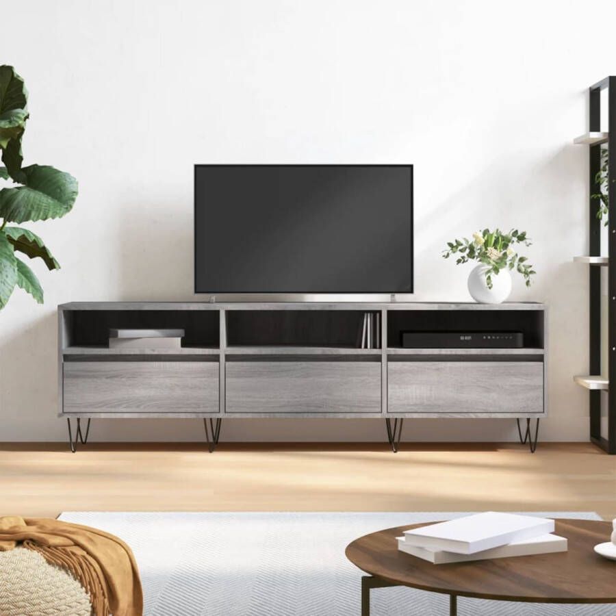 The Living Store Tv-meubel 150x30x44-5 cm bewerkt hout grijs sonoma eikenkleurig Kast - Foto 3