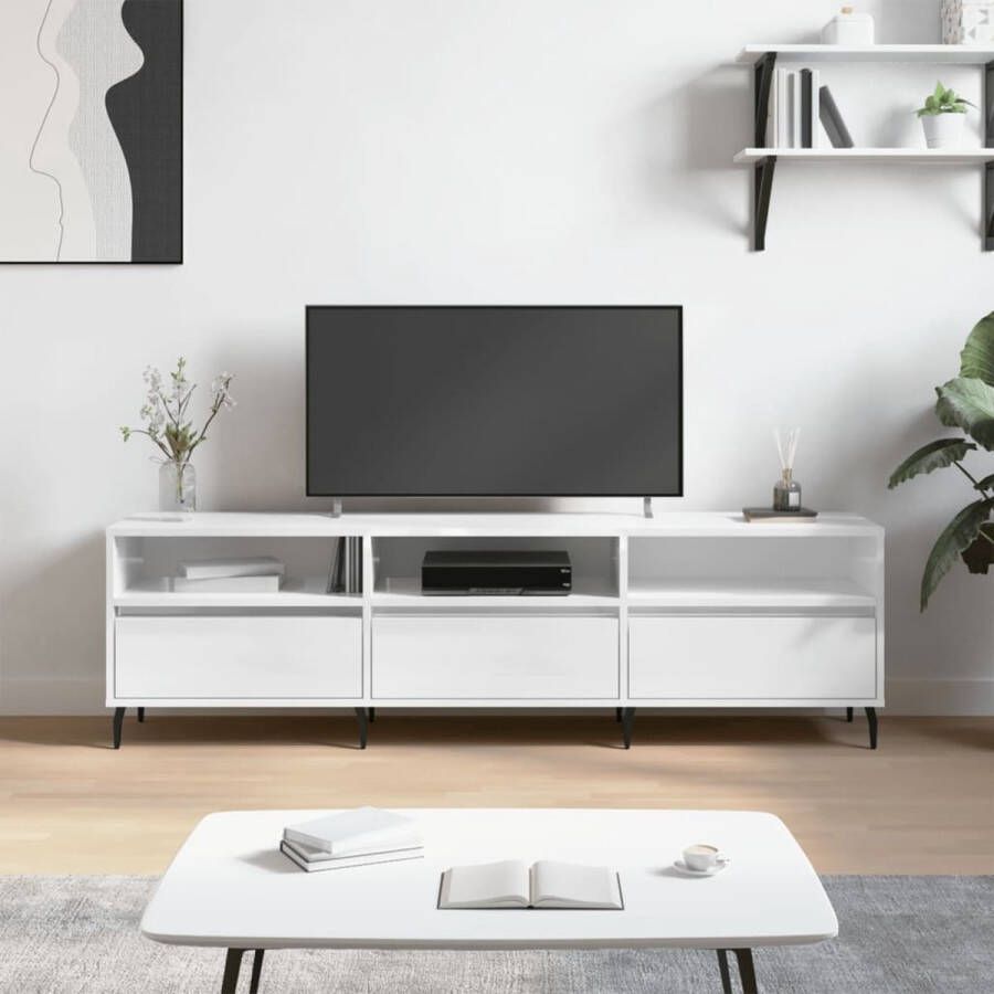 The Living Store TV-meubel praktisch en opvallend 150 x 30 x 44.5 cm hoogglans wit - Foto 2