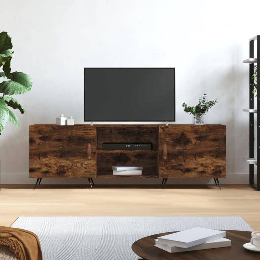 The Living Store TV-meubel Gerookt Eiken 150 x 30 x 50 cm Bewerkt Hout en IJzer - Foto 2