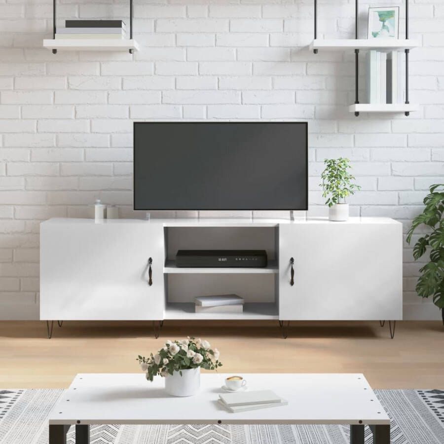The Living Store Televisiekast Oakland Tv-meubel Hoogglans wit 150 x 30 x 50 cm Bewerkt hout en ijzer - Foto 2