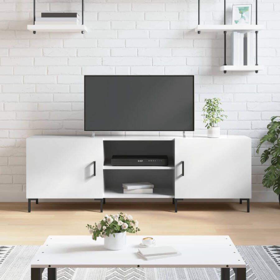 The Living Store TV-meubel Hoogglans Wit 150 x 30 x 50 cm Bewerkt hout en ijzer - Foto 2