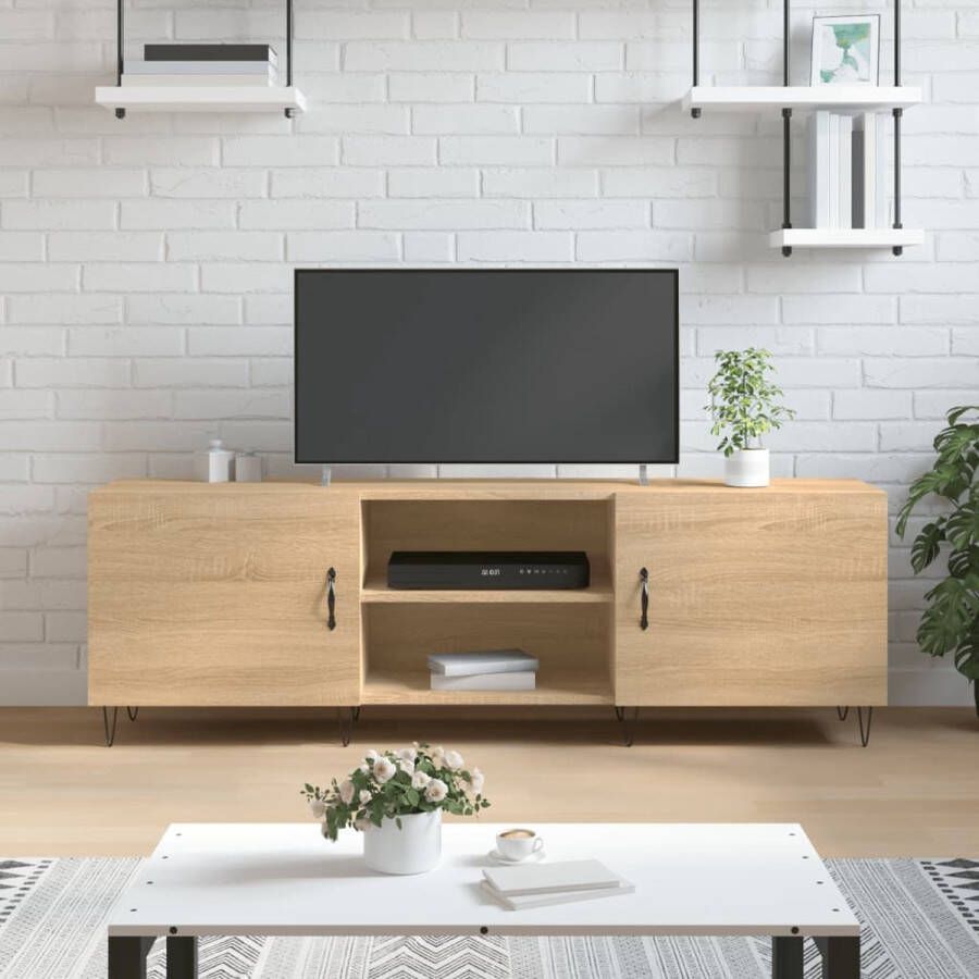 The Living Store Televisiekast TV-meubel 150 x 30 x 50 cm Sonoma eiken Bewerkt hout en ijzer - Foto 3