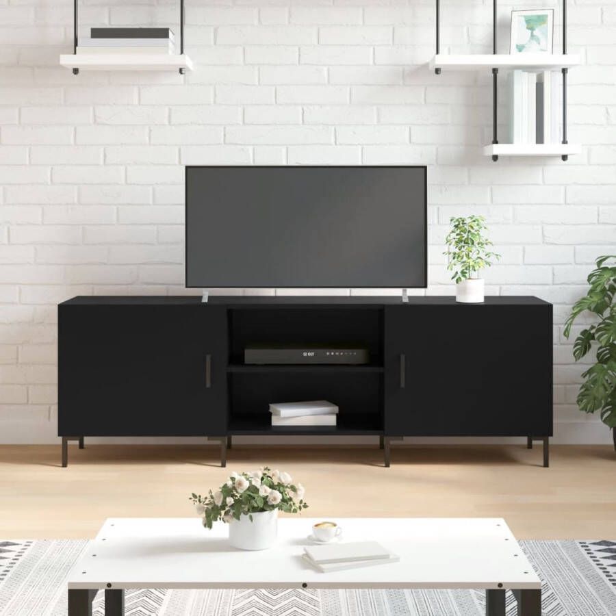 The Living Store Tv-meubel 150x30x50 cm bewerkt hout zwart Kast - Foto 2