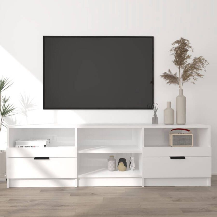 The Living Store Tv-meubel 150x33 5x45 cm bewerkt hout hoogglans wit - Foto 2