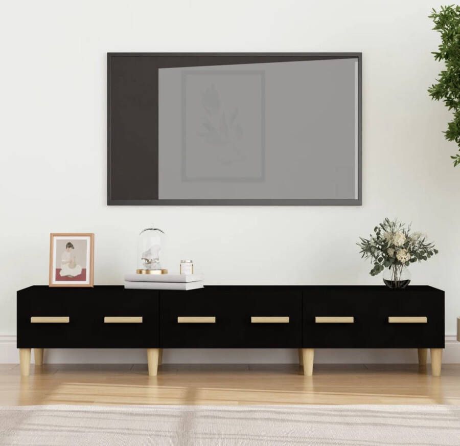 The Living Store Modern TV-meubel zwart 150 x 34.5 x 30 cm hoogwaardig hout - Foto 2