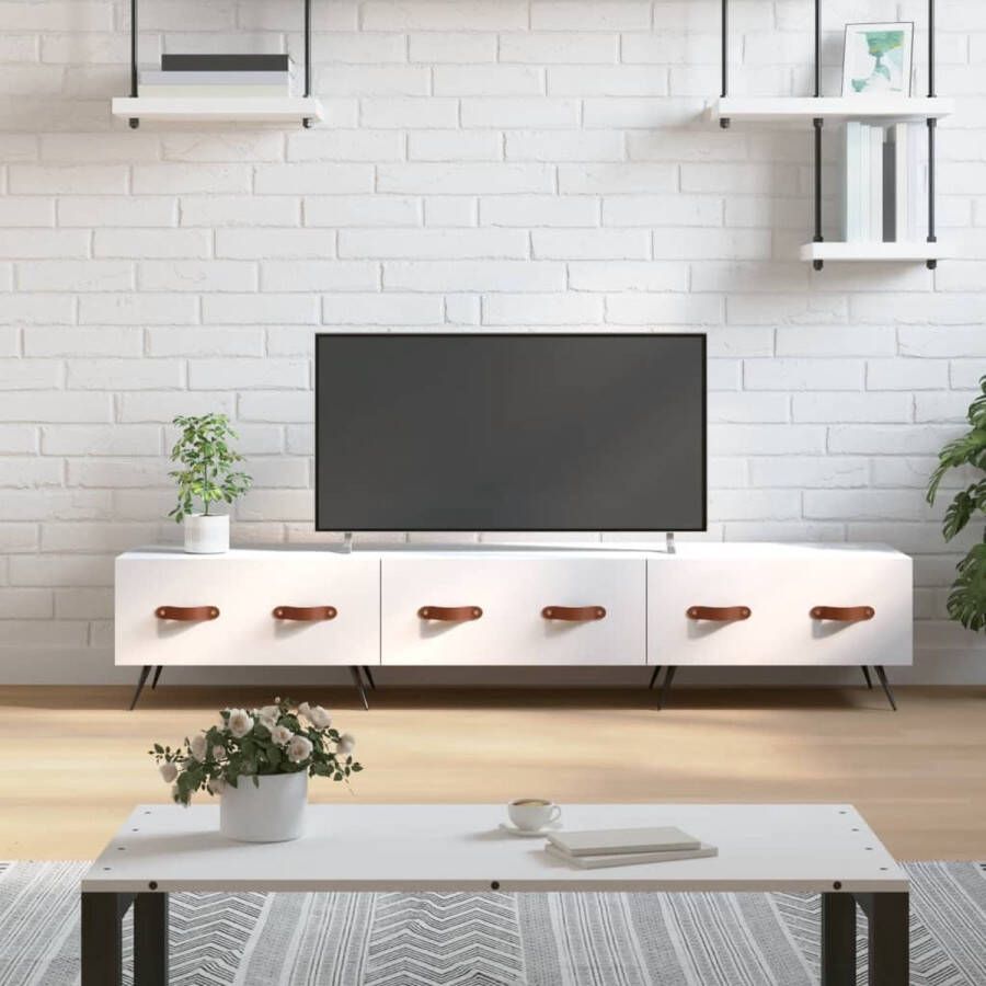 The Living Store Televisiekast TV-meubel 150 x 36 x 30 cm wit bewerkt hout en ijzer - Foto 3