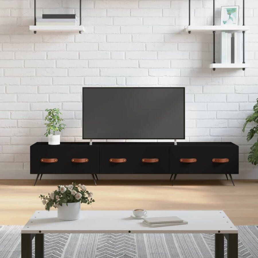 The Living Store TV-meubel Bewerkt Hout en IJzer 150 x 36 x 30 cm Zwart - Foto 2