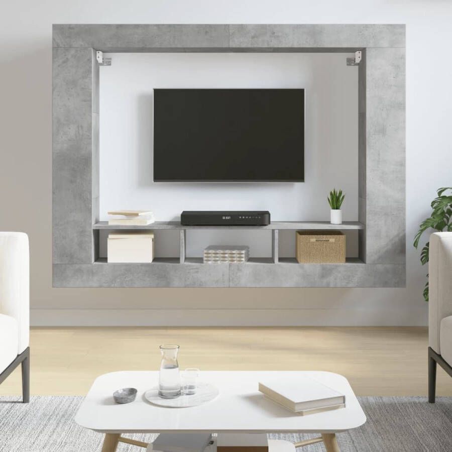 The Living Store Tv-meubel Betongrijs 152x22x113cm Praktisch en trendy design - Foto 2