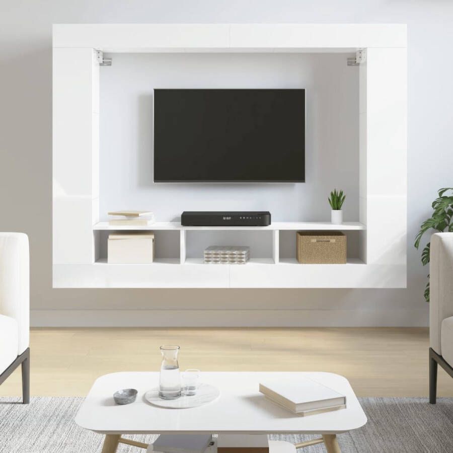 The Living Store Zwevend TV-meubel Trendy TV-meubel 152x22x113 cm Hoogglans wit - Foto 2