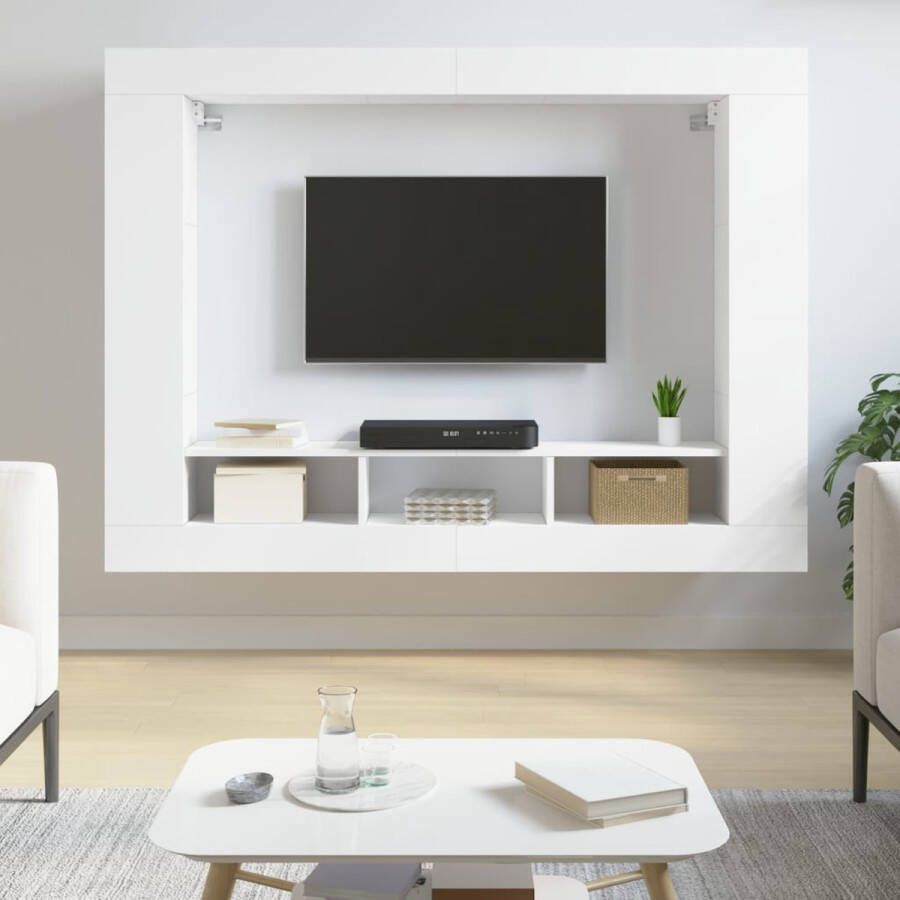 The Living Store Tv-meubel 152x22x113 cm bewerkt hout wit Kast - Foto 2