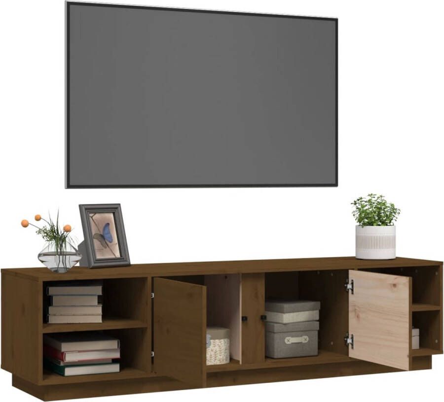 The Living Store Tv-meubel 156x40x40 cm massief grenenhout honingbruin Kast - Foto 2