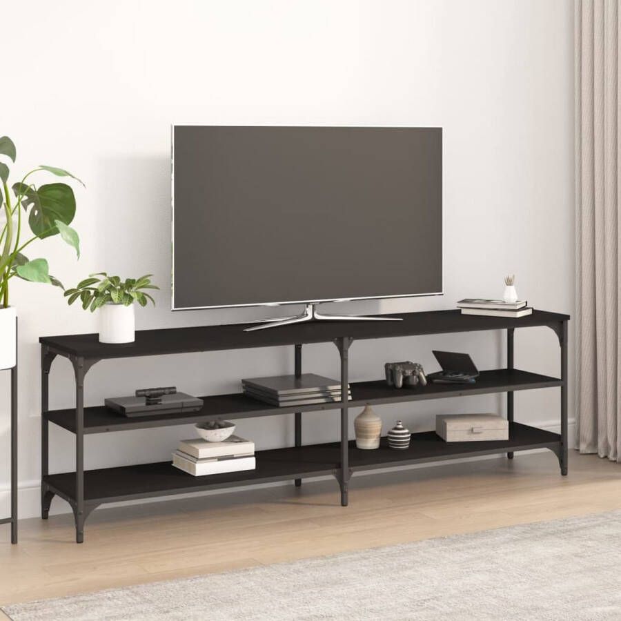 The Living Store Tv-meubel 160x30x50 cm bewerkt hout zwart Kast - Foto 2
