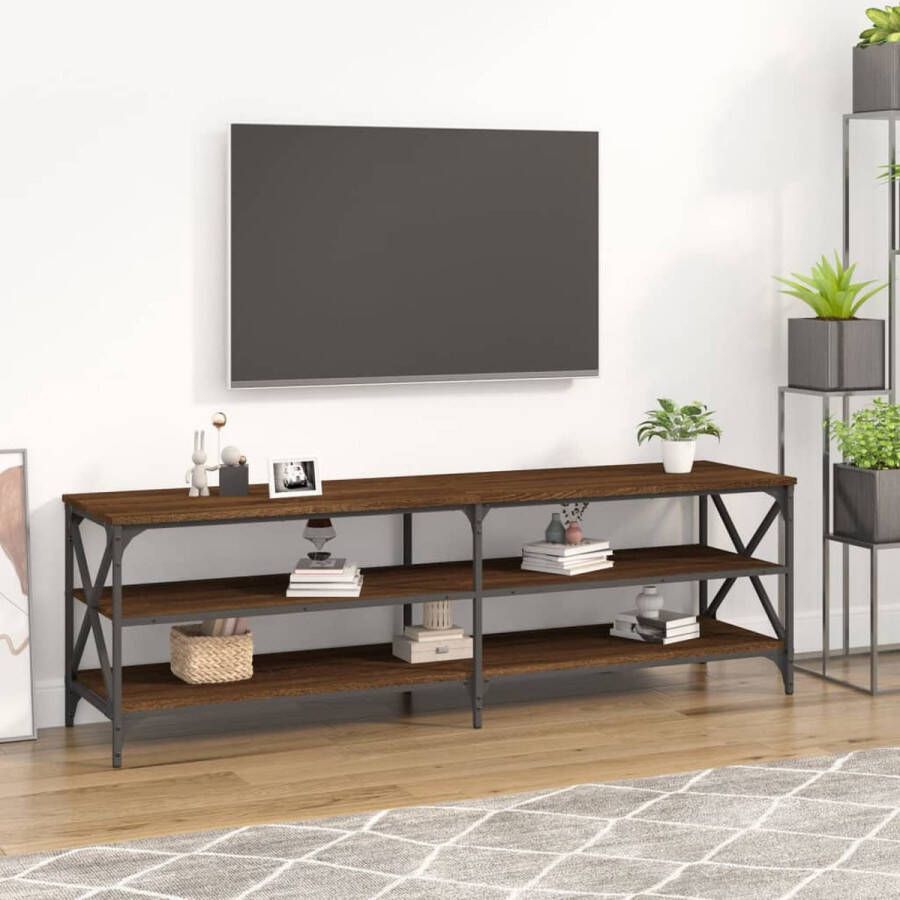 The Living Store Industrieel TV-meubel 160 x 40 x 50 cm Bruineiken hout en ijzer - Foto 2