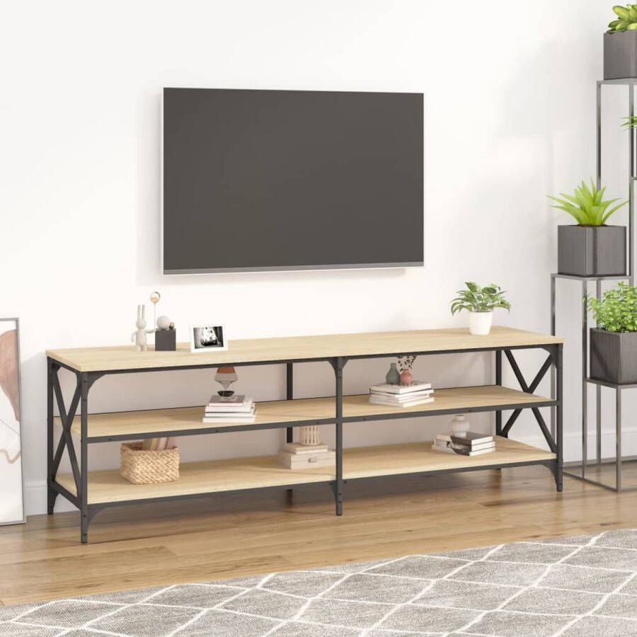 The Living Store Tv-meubel Industrieel 160 x 40 x 50 cm Sonoma Eiken hout en ijzer - Foto 2