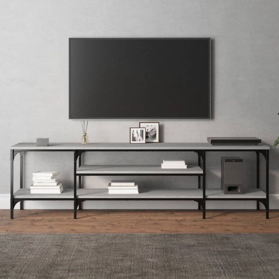The Living Store Tv-meubel 161x35x45 cm bewerkt hout en ijzer grijs sonoma eiken Kast - Foto 2