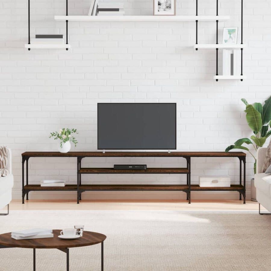 The Living Store Tv-meubel 201x35x45 cm bewerkt hout en ijzer bruineikenkleurig Kast - Foto 2