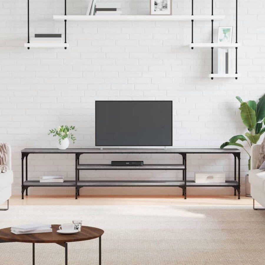 The Living Store Tv-meubel 201x35x45 cm bewerkt hout en ijzer grijs sonoma eiken Kast - Foto 2