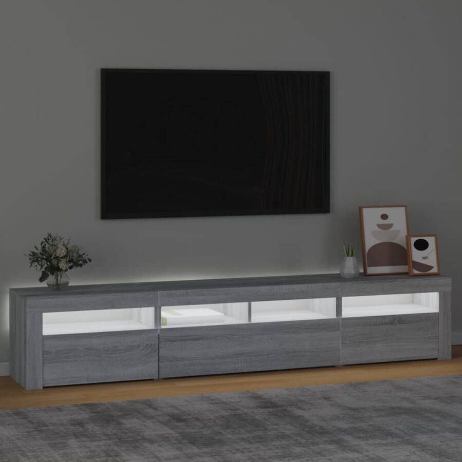 The Living Store TV-meubel 210 x 35 x 40 cm Grijs Sonoma Eiken RGB LED-verlichting - Foto 2
