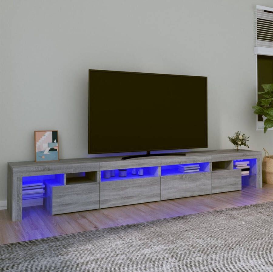 The Living Store TV-meubel 260x36.5x40 cm Grijs Sonoma Eiken RGB LED - Foto 3