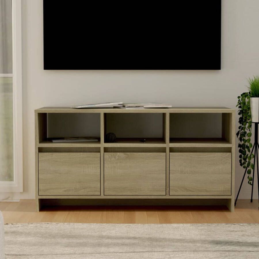 The Living Store Tv-meubel 3 laden 3 schappen sonoma eiken spaanplaat 102 x 37.5 x 52.5 cm (L x B x H) - Foto 2