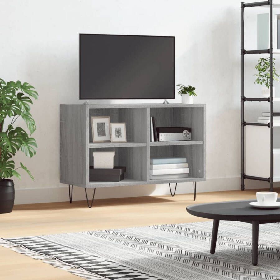 The Living Store Tv-meubel 4 vakken Stevig hout Grijs sonoma eiken 69.5x30x50cm - Foto 2