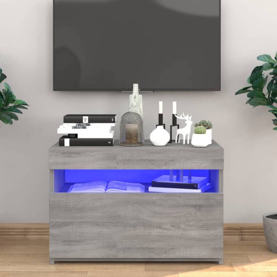 The Living Store TV-meubel Atlantico Mediakast met LED-verlichting 60x35x40cm Grijs Sonoma Eiken USB-aansluiting - Foto 2