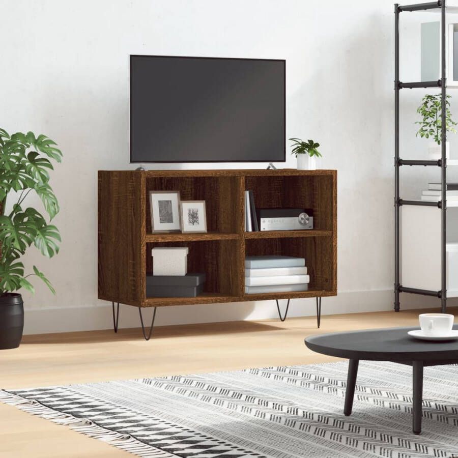 The Living Store Tv-meubel Bruineiken 69.5 x 30 x 50 cm Opbergruimte Bewerkt hout ijzer - Foto 2