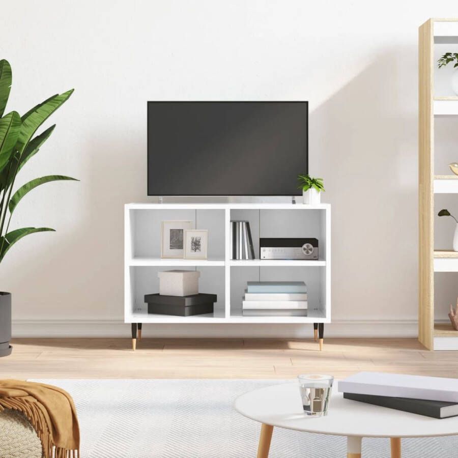 The Living Store Tv-meubel 69-5x30x50 cm bewerkt hout hoogglans wit Kast - Foto 2