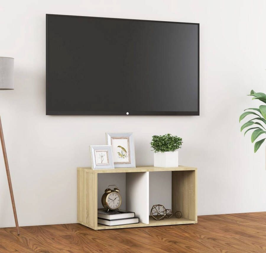 The Living Store Tv-meubel 72x35x36-5 cm spaanplaat wit en sonoma eikenkleurig Kast - Foto 2