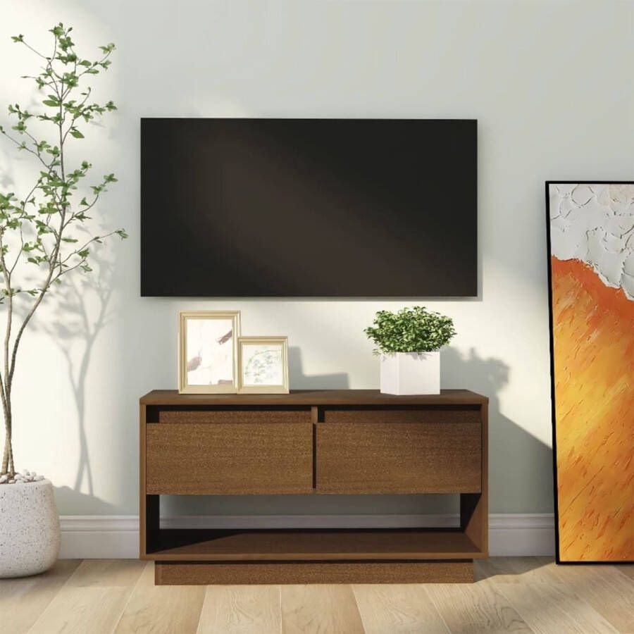 The Living Store Zwevend TV-meubel Honingbruin 74x34x40 cm Massief grenenhout - Foto 2