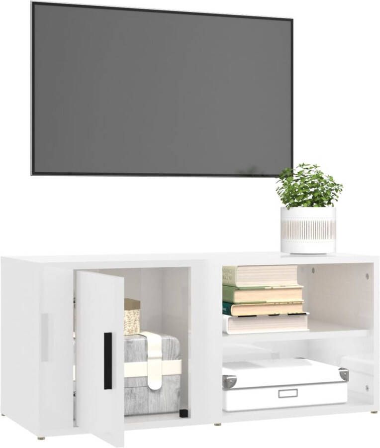 The Living Store vidaXL Tv-meubel 80x31 5x36 cm bewerkt hout hoogglans wit Tv-meubel Houten Tv-meubel Wit Tv-meubel Salontafel Mediakas - Foto 2
