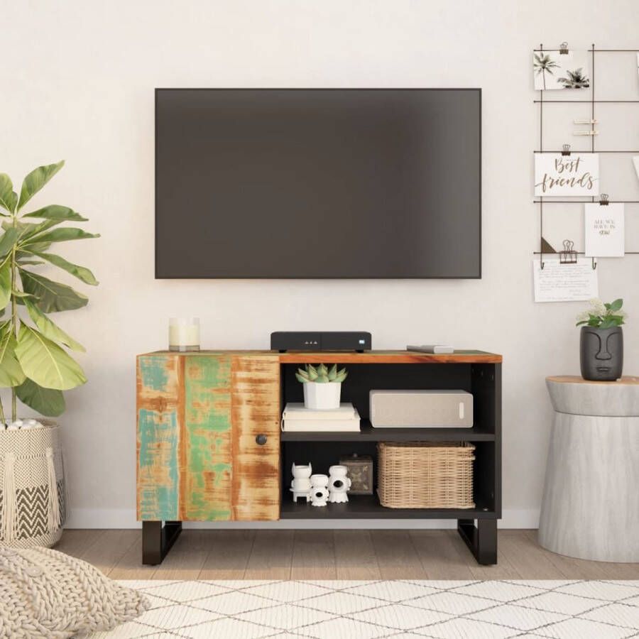 The Living Store Tv-meubel Massief Gerecycled Hout 80 x 33 x 46 cm Uniek en trendy design - Foto 2