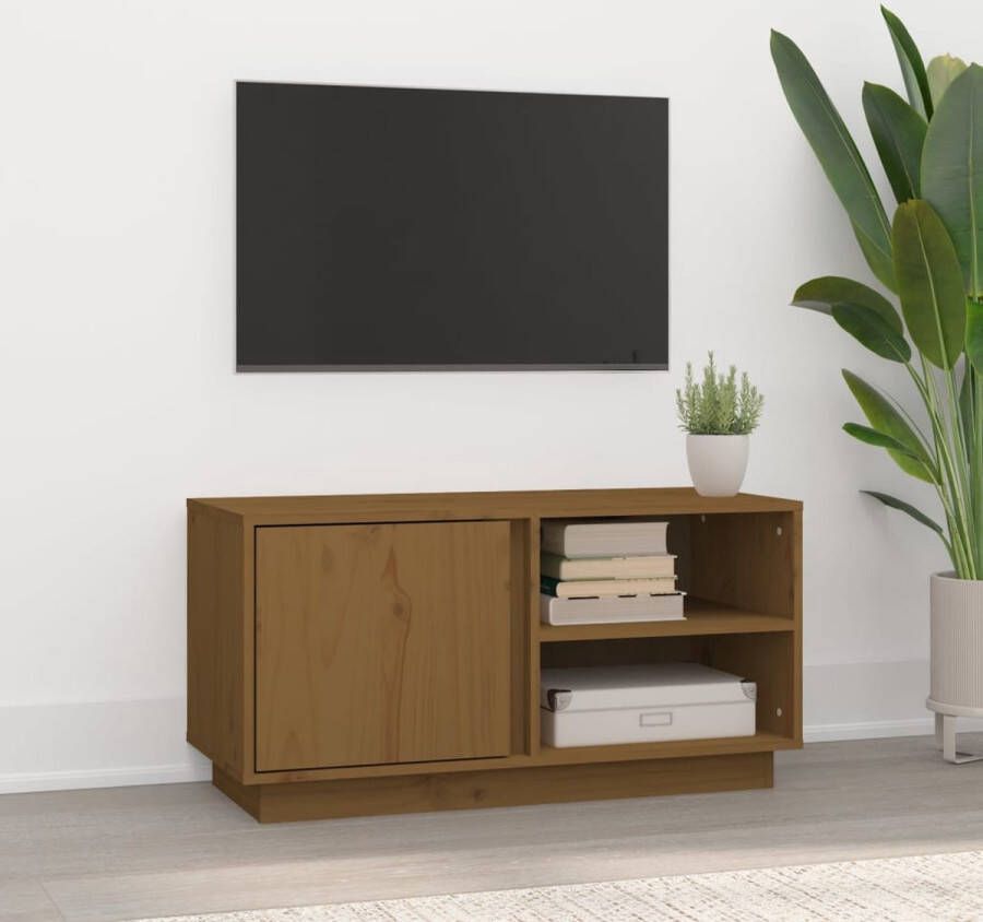 The Living Store Tv-meubel 80x35x40-5 cm massief grenenhout honingbruin Kast - Foto 2