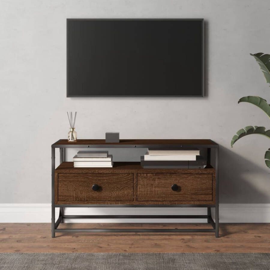 The Living Store Tv-meubel 80x35x45 cm bewerkt hout bruineikenkleurig Kast - Foto 2