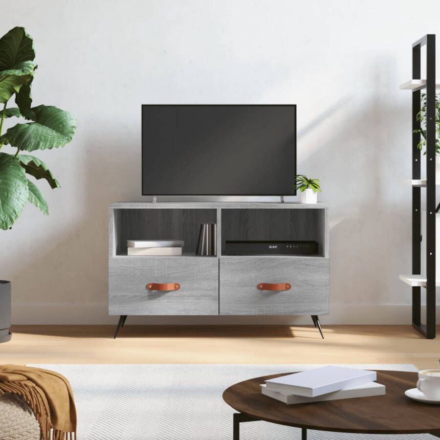 The Living Store Tv-meubel 80x36x50 cm bewerkt hout grijs sonoma eikenkleurig Kast - Foto 3