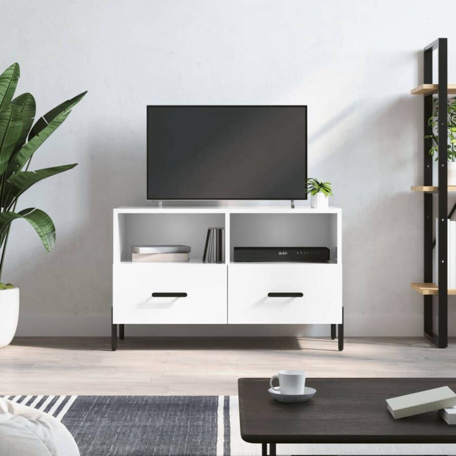 The Living Store TV-meubel Hoogglans wit 80 x 36 x 50 cm Bewerkt hout en ijzer - Foto 5